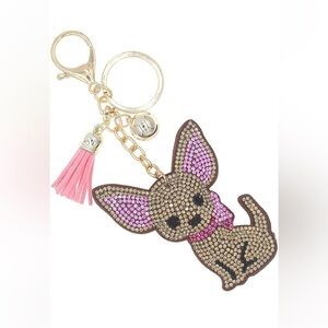 Chihuahua lovers crystal bedazzled purse charm with gold hardware